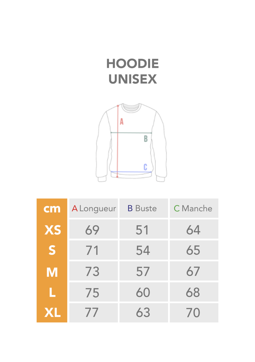 Guide des tailles - Hoodie